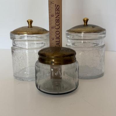 LOT 147F: Crackle Glass Jars w/ Brass Lids