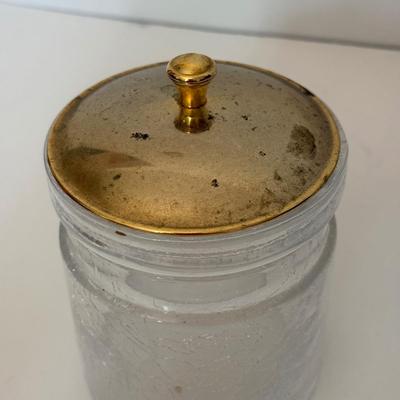 LOT 147F: Crackle Glass Jars w/ Brass Lids