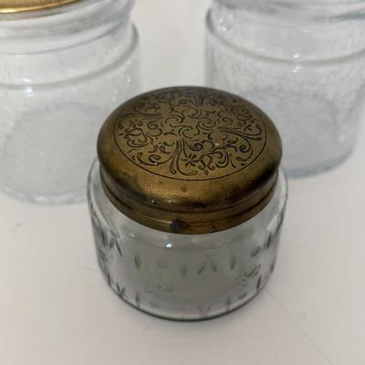 LOT 147F: Crackle Glass Jars w/ Brass Lids