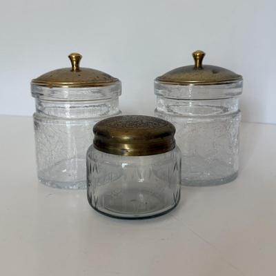 LOT 147F: Crackle Glass Jars w/ Brass Lids