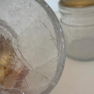 LOT 147F: Crackle Glass Jars w/ Brass Lids