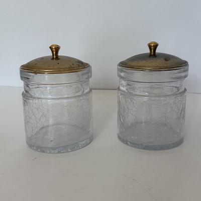 LOT 147F: Crackle Glass Jars w/ Brass Lids