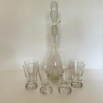 LOT 150F: Bubble Glass Decanter w/ Matching Cups