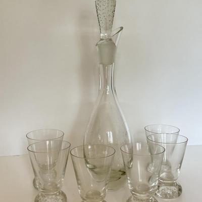 LOT 150F: Bubble Glass Decanter w/ Matching Cups