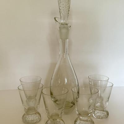 LOT 150F: Bubble Glass Decanter w/ Matching Cups