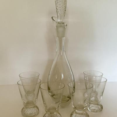 LOT 150F: Bubble Glass Decanter w/ Matching Cups