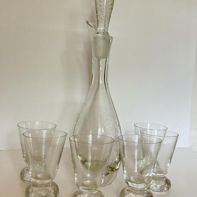 LOT 150F: Bubble Glass Decanter w/ Matching Cups