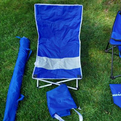 LOT 151G: Pair of Folding Chairs and Umbrella with Storage Bags