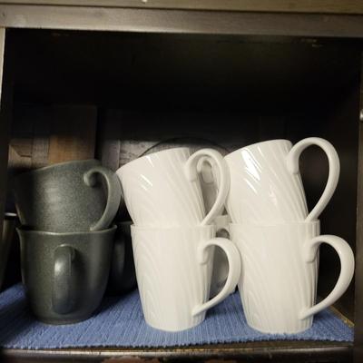 LOT 158K: Cabinet Full of Various Coffee Mugs, Plates and More