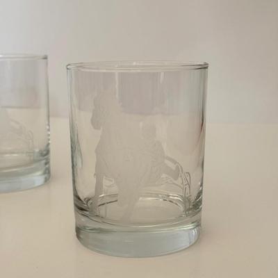 LOT 161F: Jockey Riding Horse Etched Whiskey Glasses (4)