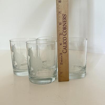 LOT 161F: Jockey Riding Horse Etched Whiskey Glasses (4)