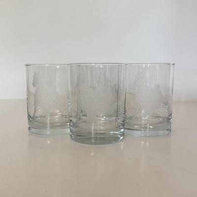 LOT 161F: Jockey Riding Horse Etched Whiskey Glasses (4)