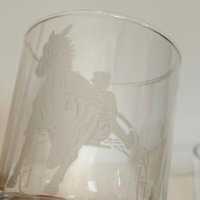 LOT 161F: Jockey Riding Horse Etched Whiskey Glasses (4)