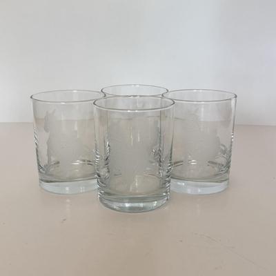LOT 161F: Jockey Riding Horse Etched Whiskey Glasses (4)