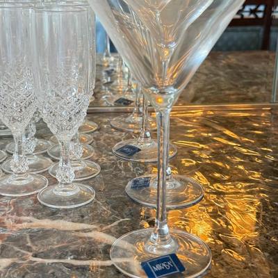 LOT 163D: HUGE Collection of Stemware: Mikasa Martini Glasses, Etched Glasses, Pressed & More
