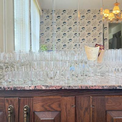 LOT 163D: HUGE Collection of Stemware: Mikasa Martini Glasses, Etched Glasses, Pressed & More