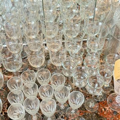 LOT 163D: HUGE Collection of Stemware: Mikasa Martini Glasses, Etched Glasses, Pressed & More