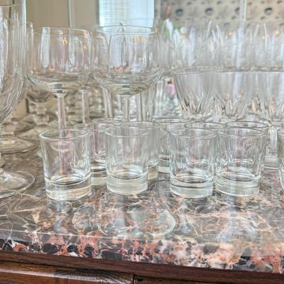 LOT 163D: HUGE Collection of Stemware: Mikasa Martini Glasses, Etched Glasses, Pressed & More