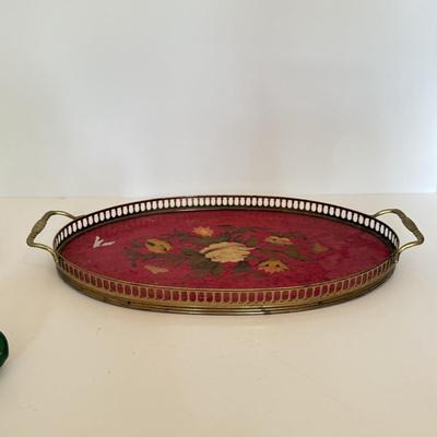 LOT 165F: Vintage Red Rose Tray & Ceramic Trinkets
