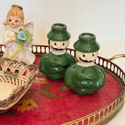 LOT 165F: Vintage Red Rose Tray & Ceramic Trinkets