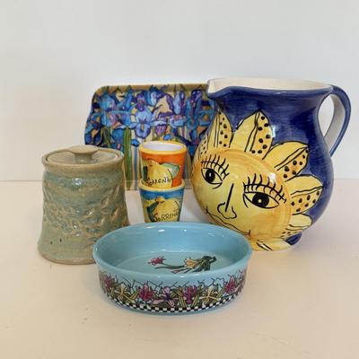 LOT 166F: Italian Pottery Pitcher, Signed Lidded Vase & More