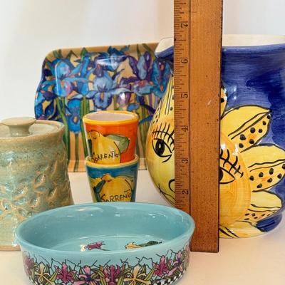 LOT 166F: Italian Pottery Pitcher, Signed Lidded Vase & More