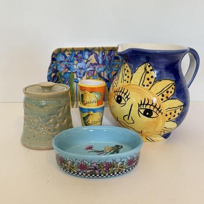 LOT 166F: Italian Pottery Pitcher, Signed Lidded Vase & More