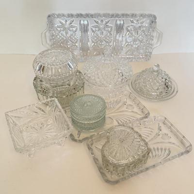LOT 167F: Pressed Glass & Cut Crystal Trinket Dishes & Trays