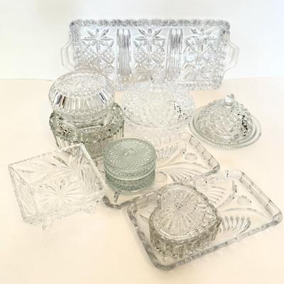LOT 167F: Pressed Glass & Cut Crystal Trinket Dishes & Trays