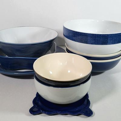 LOT 181K: Collection of Blue and White Ceramic Bowls and Plates