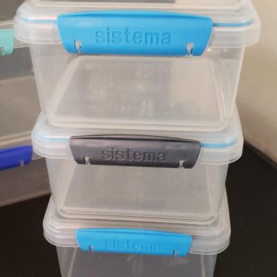 LOT 221K: Pyrex and Sistema Storage Container Sets; Salad Spinner