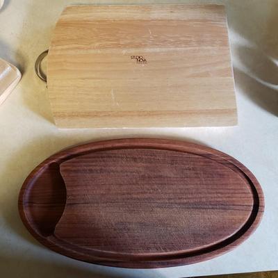 LOT 222K: Kitchen Cutting Boards, J.A. Henckels Wooden Knife Block with Assorted Knives, and More