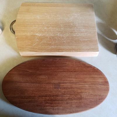 LOT 222K: Kitchen Cutting Boards, J.A. Henckels Wooden Knife Block with Assorted Knives, and More