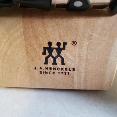 LOT 222K: Kitchen Cutting Boards, J.A. Henckels Wooden Knife Block with Assorted Knives, and More