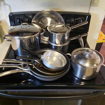LOT 225K: Large Assortment of Pots and Pans; Cuisinart, Calphalon, and More