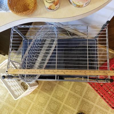 LOT 227K: 3-Tier Metal Shelf, Plastic Organization Shelves, and More