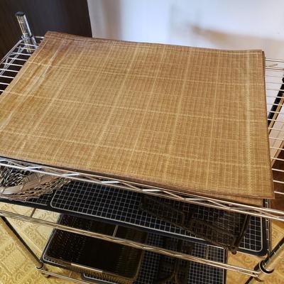 LOT 227K: 3-Tier Metal Shelf, Plastic Organization Shelves, and More