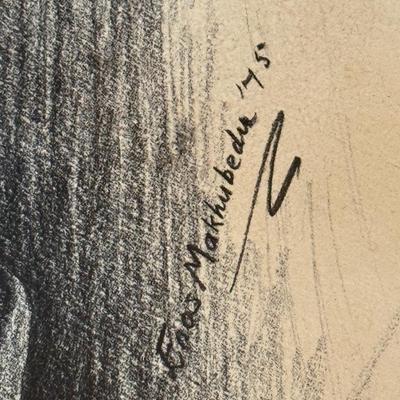 LOT 232F: Signed 1975 Makhubedu Portrait Drawing 4304
