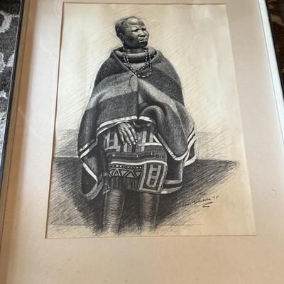 LOT 232F: Signed 1975 Makhubedu Portrait Drawing 4304