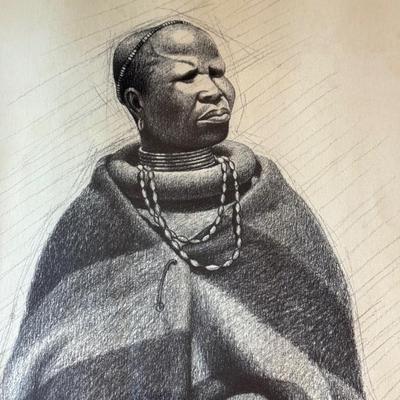 LOT 232F: Signed 1975 Makhubedu Portrait Drawing 4304