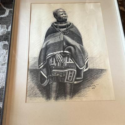LOT 232F: Signed 1975 Makhubedu Portrait Drawing 4304