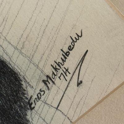 LOT 233F: Signed 1974 Makhubedu Portrait Drawing 4304