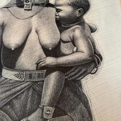 LOT 233F: Signed 1974 Makhubedu Portrait Drawing 4304