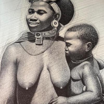 LOT 233F: Signed 1974 Makhubedu Portrait Drawing 4304