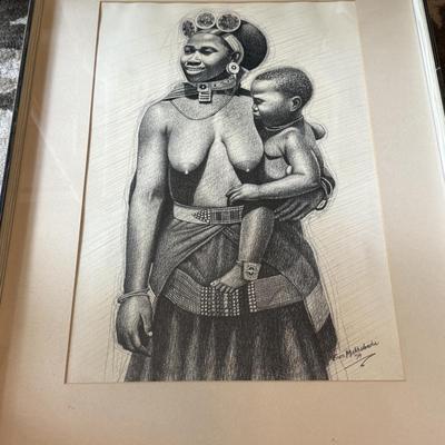 LOT 233F: Signed 1974 Makhubedu Portrait Drawing 4304
