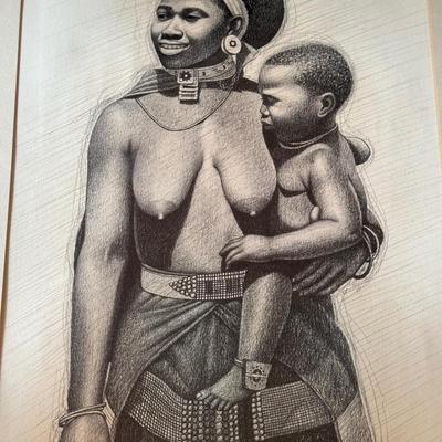 LOT 233F: Signed 1974 Makhubedu Portrait Drawing 4304