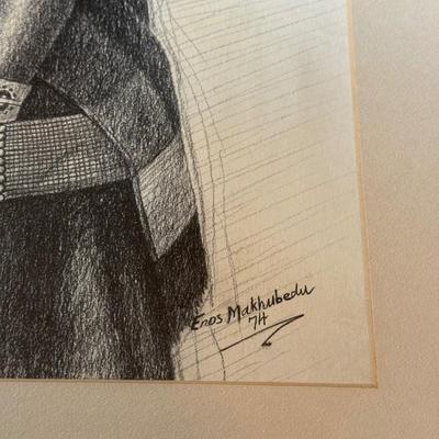 LOT 233F: Signed 1974 Makhubedu Portrait Drawing 4304