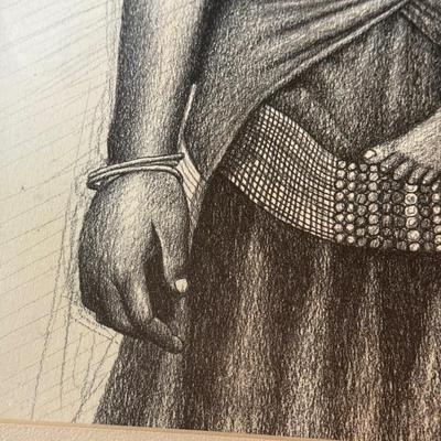 LOT 233F: Signed 1974 Makhubedu Portrait Drawing 4304