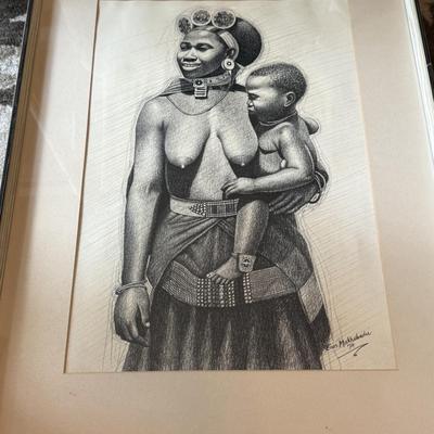 LOT 233F: Signed 1974 Makhubedu Portrait Drawing 4304