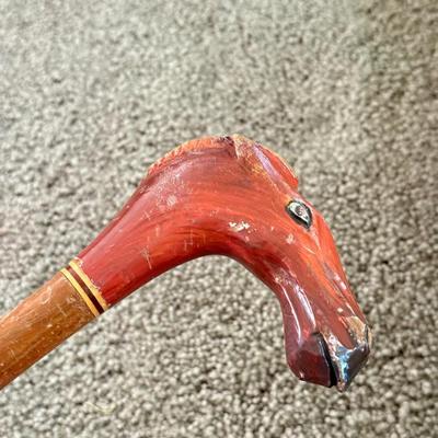 LOT 238F: Wooden Vintage Horse Head Cane & Iron Brander